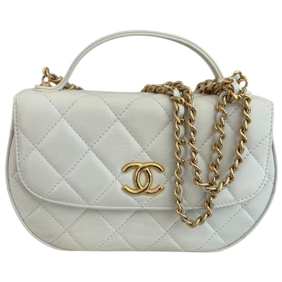 Chanel Mini Top Handle Flap Crossbody Bag White Quilted Lambskin Gold HW - Picture 2 of 15